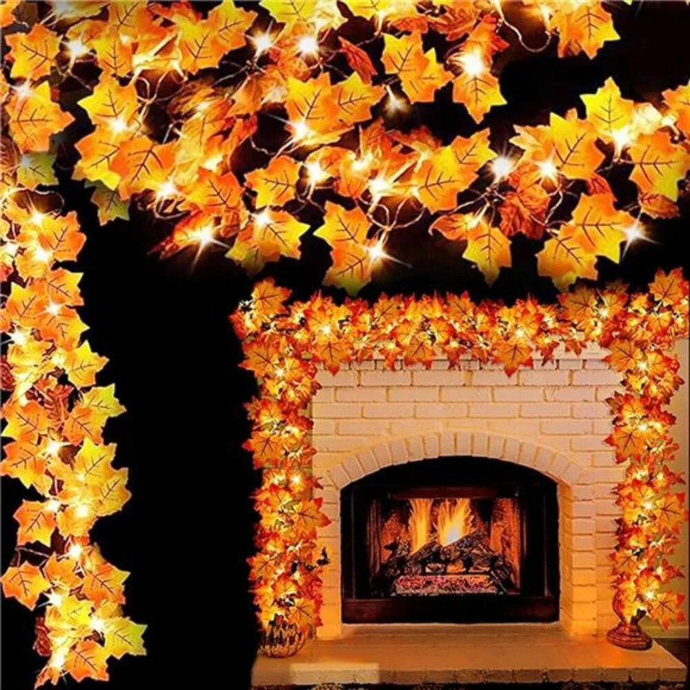 2 Pack Fall Decor Lighted Fall Garland Thanksgiving Decorations for Home